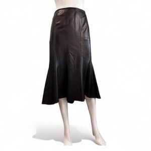 Izzy Camilleri Flared Tulip Profile Leather Midi Skirt